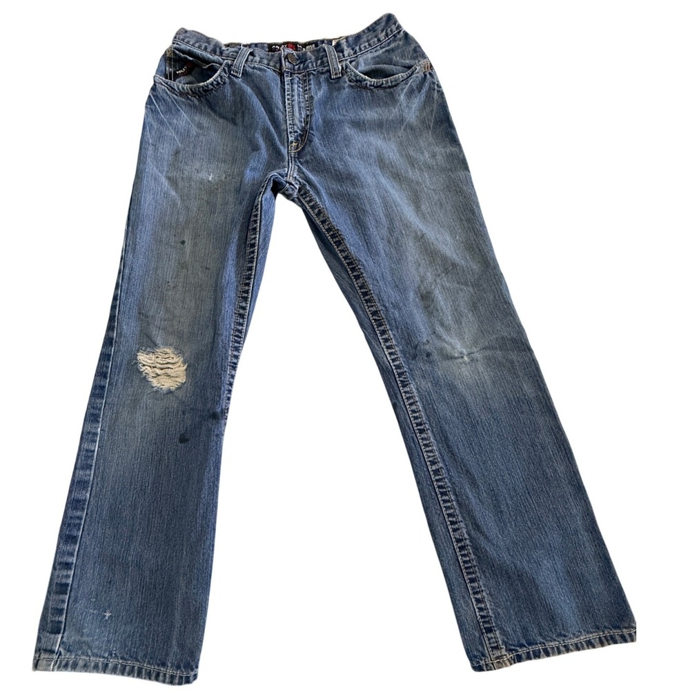 Ariat Work‎ Pants Mens 33x32 Blue FR M4 Boot Low Rise Flame Resistant Distressed